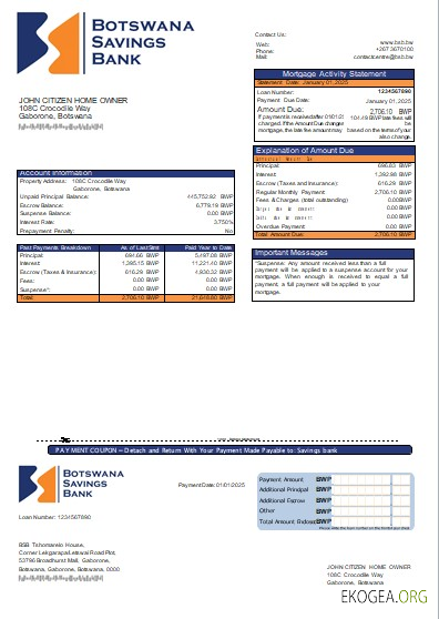 Botswana Savings Bank relevé hypothécaire scr